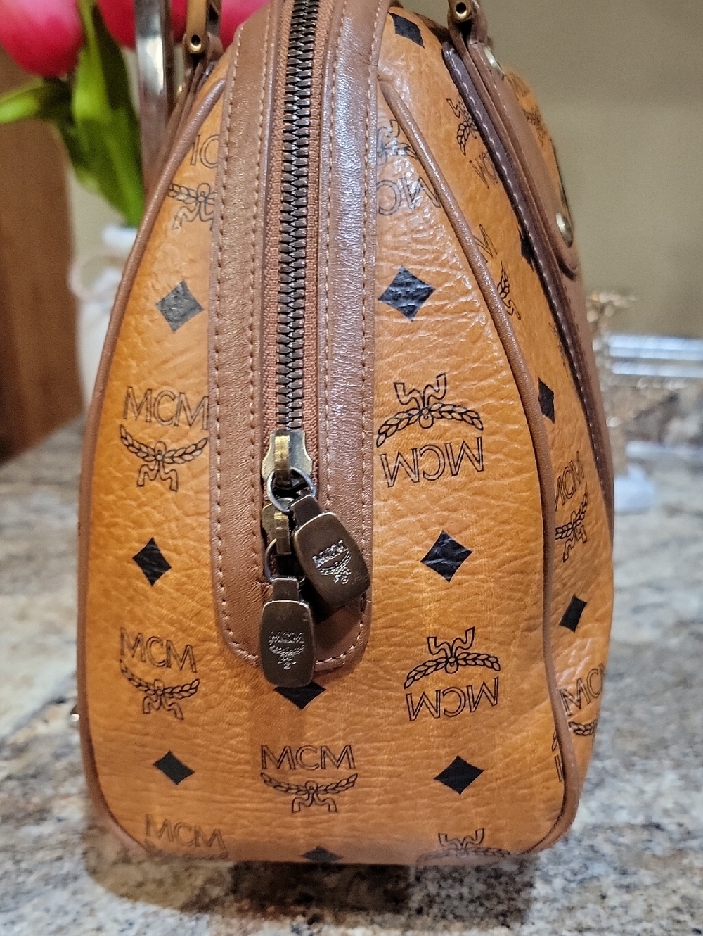 MCM EUC Visetos Cognac Leather Satchel Bag - Picture 4 of 13